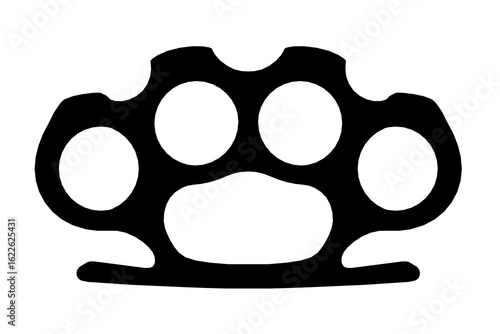 Black and white silhouette of brass knuckles isolated on a clean white background. The design highlights sharp edges and a symmetrical shape. Perfect for crime, weapon, or self-defense themes.