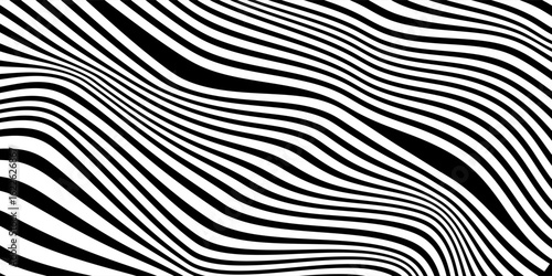 Abstract optical illusion wave black and white lines with distortion effect. Abstract wave background, black and white wavy stripes or lines design,eps10