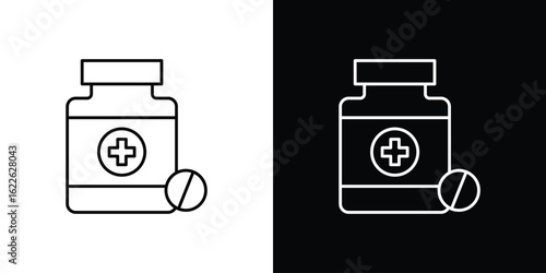 Medicine bottle icon vector logo outline. thin line symbols