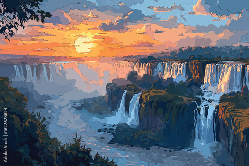 Thunderous Iguazu Falls at Dawn Argentina-Brazil isolated