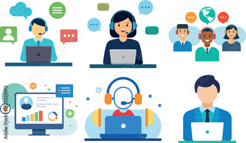Time management set. Characters using scheduling tools to manage, prioritize, delegate tasks. Business and organization concept. Vector illustration.