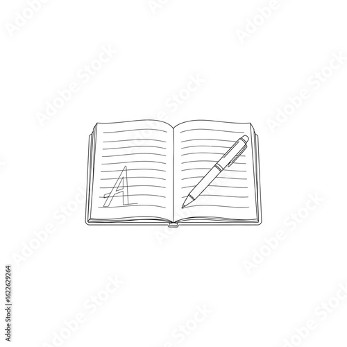 An open book with a bookmark and a notebook with a pencil, a vector illustration of an educational object with blank pages