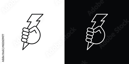 Hand with Power icon vector logo outline. thin line symbols
