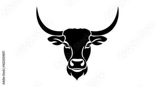 simple black and white shape of a  cow head with horns