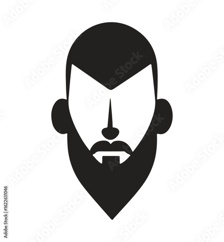 simple person head shape with mustache and beard on the bottom of the face cartoon style vector black and white silhouette illustration