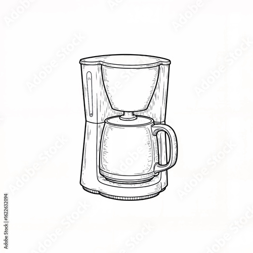Coffee maker with cup in minimalist line art style