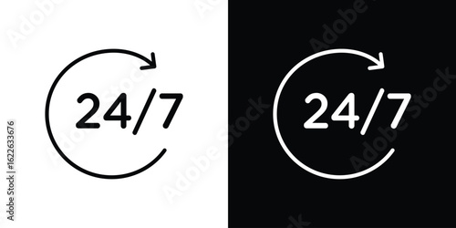 24 7 icon vector logo outline. thin line symbols