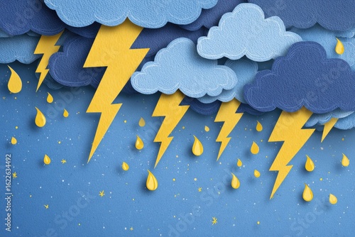 Stormy weather depicted with paper art.