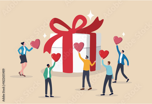 Loyalty program, gift card reward or spending bonus, shopping or sale to earn promotion prize, discount or redeem reward concept, people customer hold heart shape to redeem loyalty reward.