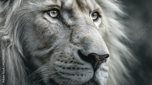 Majestic White Lion Portrait: Close-Up of a Regal Creature