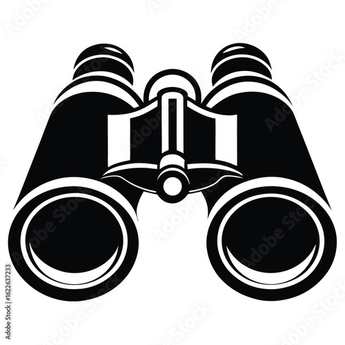 Stylized Binoculars Illustration Black Silhouette Optics for Exploration and Observation Projects