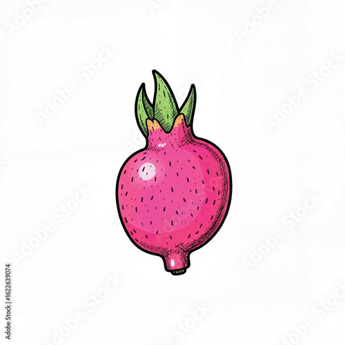 Illustration of a vibrant pink pomegranate