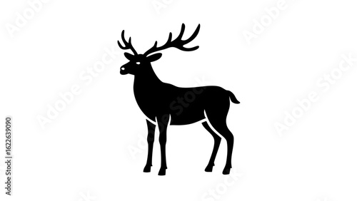 Silhouette of a majestic deer standing gracefully with large antlers in a simple black and white design