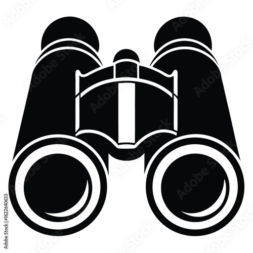 Stylized Black Binoculars Illustration Optics, Exploration, Viewing, and Observation Tool Icon