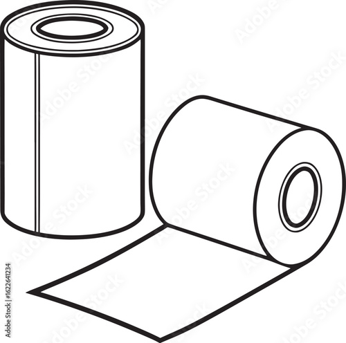 Simple line art icon of two blank rolls of thermal paper or ribbon for printing.