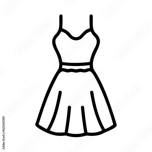 Simple line drawing of a midi dress on white background  