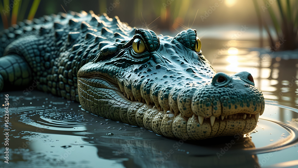 Obraz premium Close-Up of Reptile Skin and Eye – Crocodile in the Wild with Natural Lighting