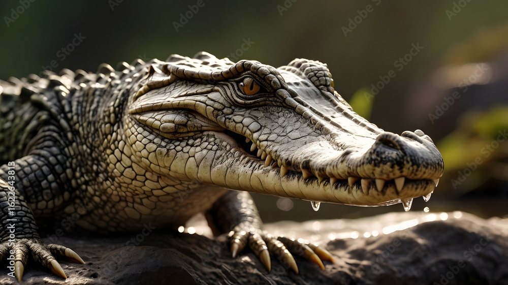 Obraz premium Close-Up of Reptile Skin and Eye – Crocodile in the Wild with Natural Lighting