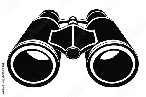 Bold Black and White Illustration of Binoculars for Exploration and Adventure Imagery