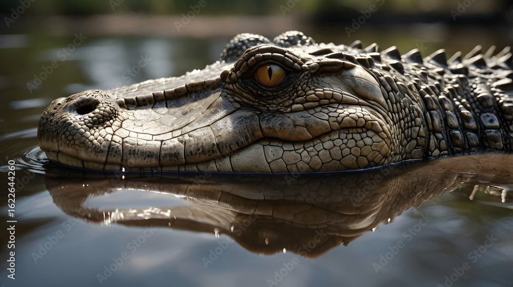 Obraz premium Macro Close-Up of Crocodile Head with Detailed Skin Texture in Natural Habitat