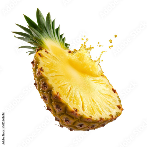 Fresh pineapple splash on black background highlighting juicy texture
