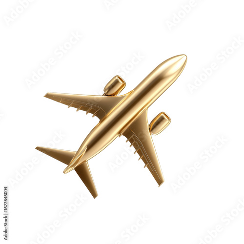 Golden airplane model on black background depicting luxury travel concept