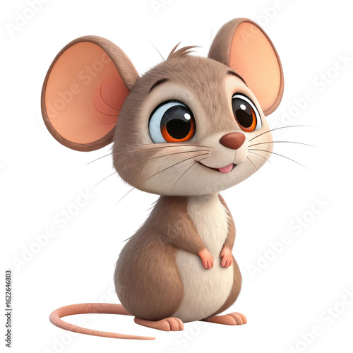 Cute cartoon mouse character isolated on transparent background