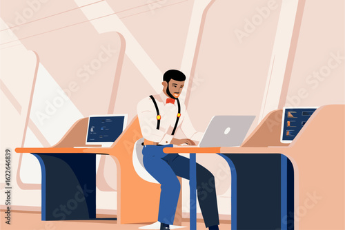 Freelancer pracujący na laptopie. Koncepcja pracy zdalnej i skupienia.