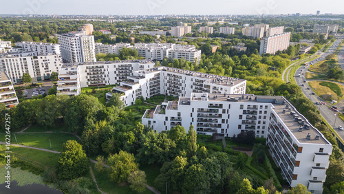 Aerial view of new residential buildings in Goclaw area, subdistrict of Praga-Poludnie, Warsaw city, Poland