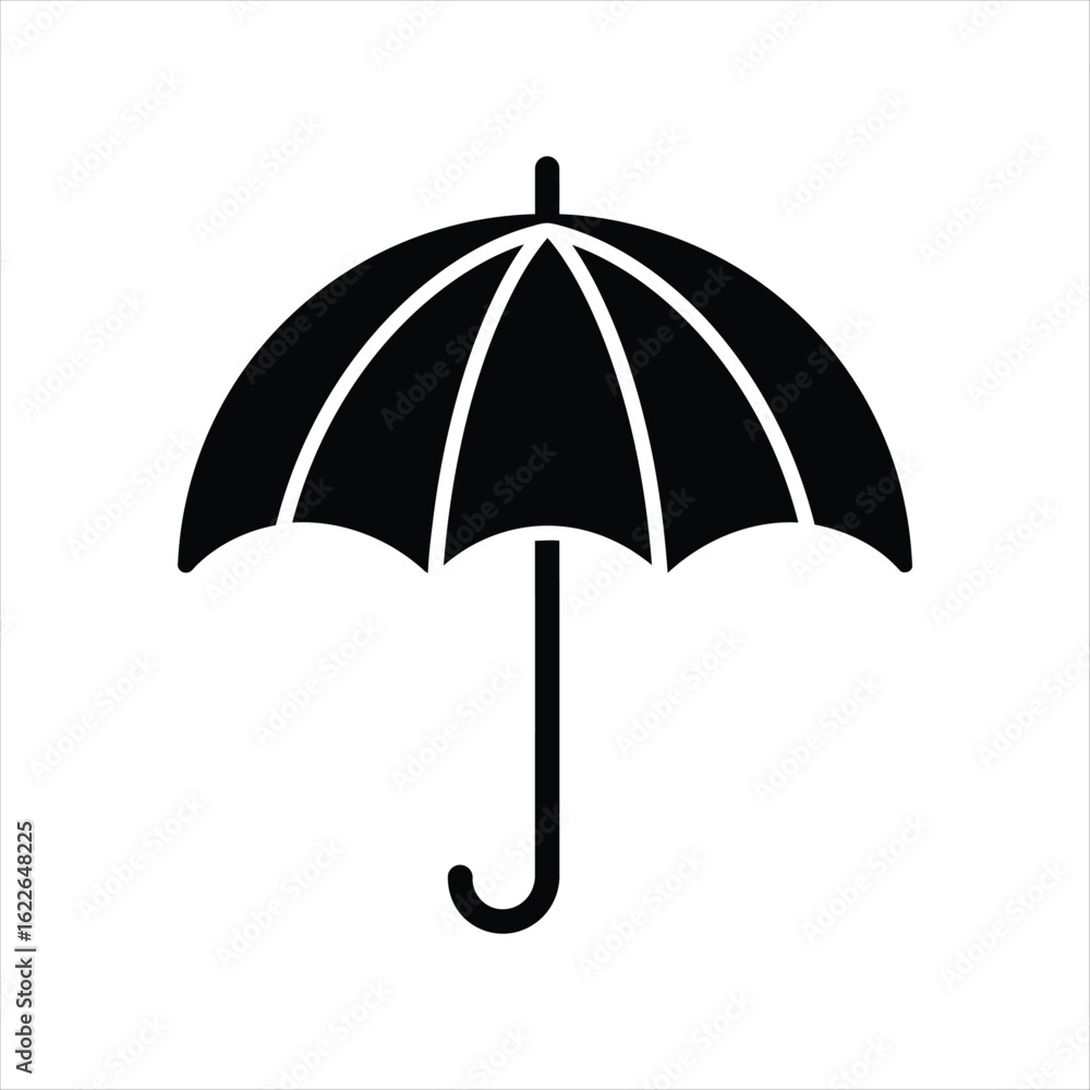 Black silhouette icon of an open umbrella on a white background parasol rain protection Black silhouette icon of an open umbrella on a white background parasol rain protection