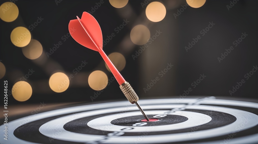 Fototapeta premium Bullseye is a target of business. Dart is an opportunity and Dartboard is the target and goal. So both of that represent a challenge in business marketing as concept.