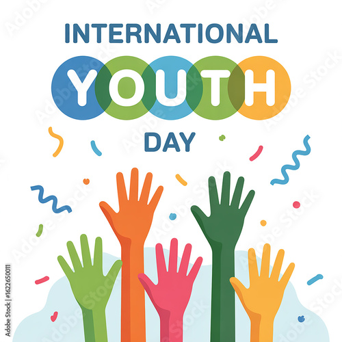 Unity in Diversity on International Youth Day with Vibrant Hands Raised for Positive Change