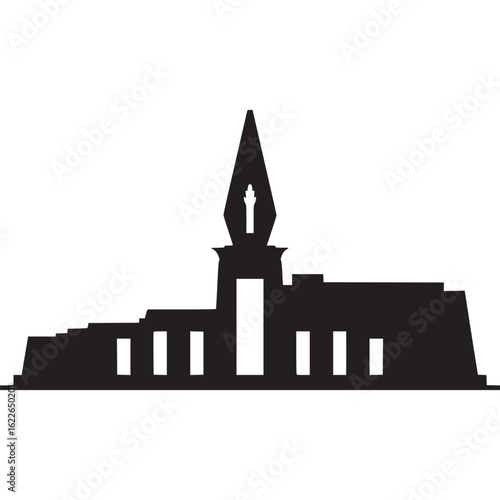 Black silhouette of an egyptian temple with obelisk on transparent background
