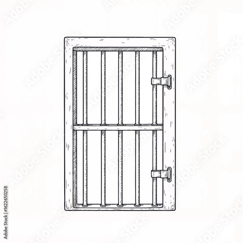 Illustration of a wooden barred prison window
