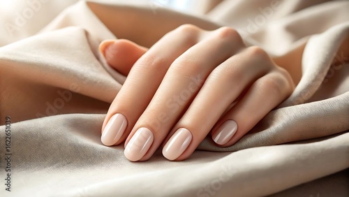 Wallpaper Mural Elegant female hand with nude nails on silk fabric Torontodigital.ca