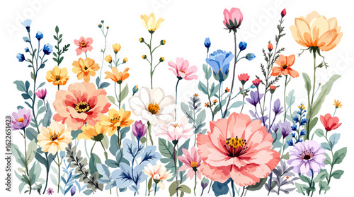 Graceful blooming garden scene with flowing green stems