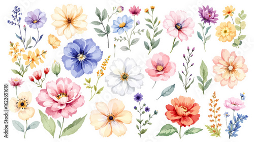 Romantic spring wildflower border with delicate blooming stems