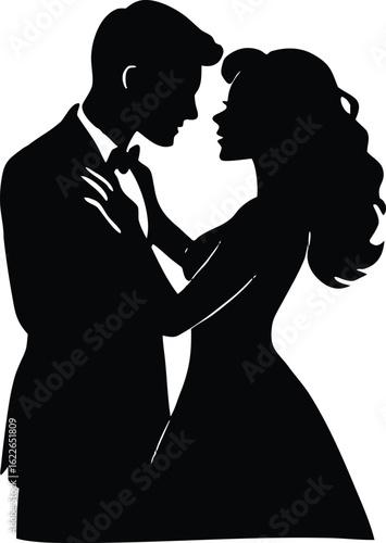Silhouette of romantic couple in love moment vector illustration for beautiful clipart