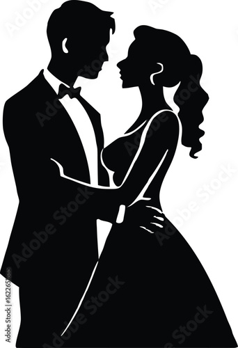 Vector romantic couple love moment silhouette illustration for clipart and design