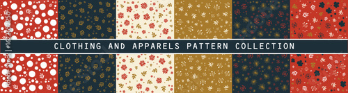 Seamless Pattern Collection – Abstract, Floral, and Geometric Designs in Red, Blue, Gold and Beige for Fashion, Fabric & Decorative Use