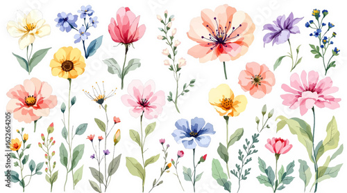 Hand-painted spring flowers with delicate leafy accents