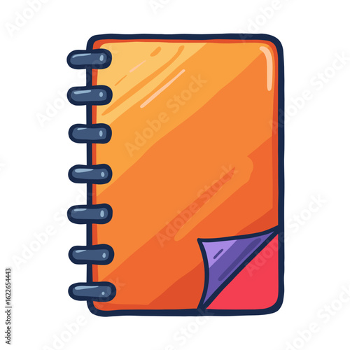 Colorful notebook with spiral binding and design elements  