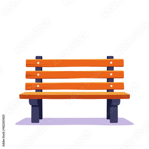 Orange wooden bench in minimalist style on white background  
