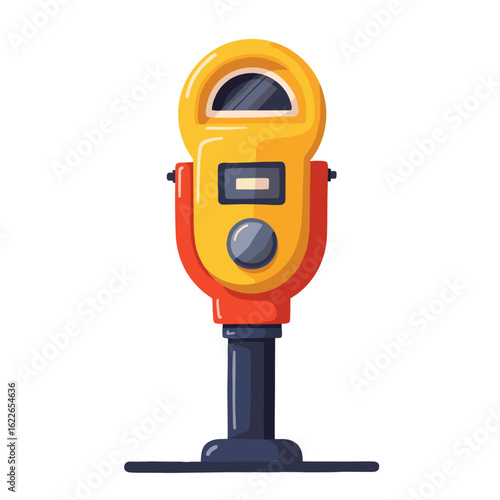 Parking meter in bright yellow and red colors on a white background  
