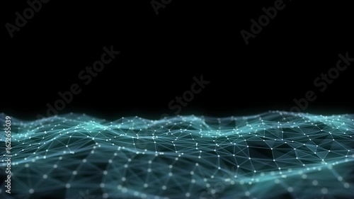 Digital technology wave. Dark cyberspace with blue motion dots and lines. Futuristic digital background. Big data analytics. 3d rendering.