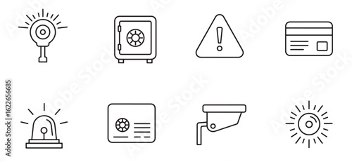 Vector icons representing security financial safety and warning concepts in minimalist style