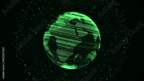 Virtual planet Earth with data connection network. Technological digital globe world background. Abstract sphere with particles and lines. Security artificial intelligence of the planet. 3D rendering.
