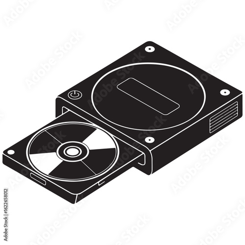 Retro gaming console with disc tray open and cd visible