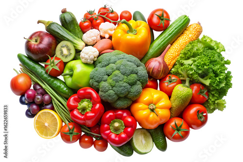 Assortment of Fresh Fruits and Vegetables Isolated on White Background