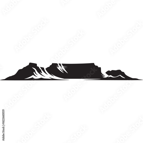 Black and white silhouette of table mountain on transparent background